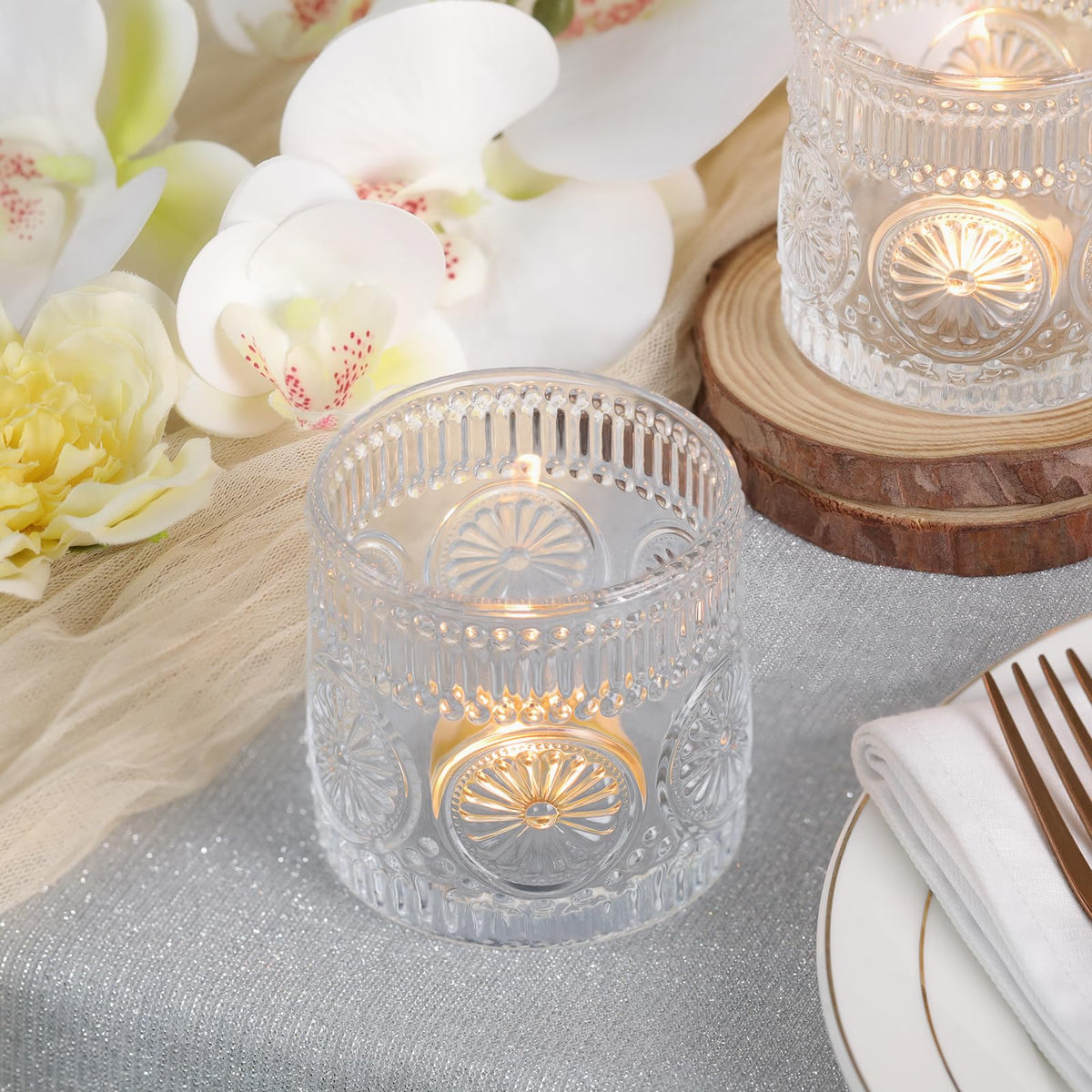Sunnyfuture 6Pcs Large Votive Candle Holders Clear Glass Tealight Candle Holders for Wedding, Table Centerpiece, Party, Birthday, Home Decor