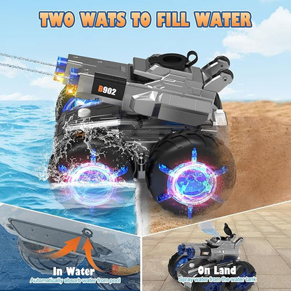 Amphibious Remote Control Car with Water GunWaterproof Monster Truck Rc Boat Water Tank Swimming Pool ToysGesture Sensing RC Stunt CarsBirthday Gifts for Boys Girls Teens 8 9 10 11 12 13+ yrs