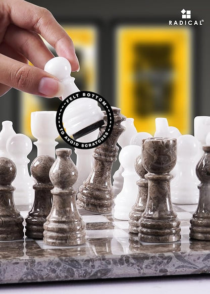 Radicaln Marble Chess Set 12 Inches Grey Oceanic and White Handmade Classic Strategy Board Game Ideal Chess Board &amp 32 Pieces for Adults