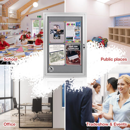 Outdoor Weatherproof Enclosed Fabric Bulletin Board,Noticeboard Case with Lockable Glass Door,Silver Aluminum Frame, 36x24 Inch (5xA4)