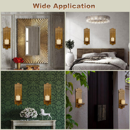 OwnMy Wood Wall Candle Sconces Set of 2, Brown Hanging Pillar Candle Holders Farmhouse Wall Decors, Rustic Candle Sconces Hanging Candlestick Holder for Living Room Fireplace Dining Room Bedroom