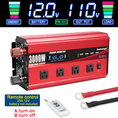 Cantonape 3000W Power Inverter 12V to 110V/120V DC to AC with LCD Display, Remote Controller 4 x AC Outlets and 4 x 3.1A USB Car Adapter for Car Truck Boat RV Solar System