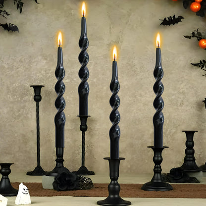 Black Taper Candles 10 Inch Twisted Taper Candle 4 Pack Halloween Candle Sticks Dripless Unscented Candles Stick for Wiccan Rituals Funeral and Memorial Services Wedding Home Party Decor