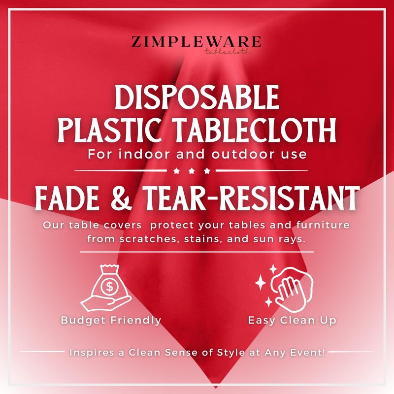 ZIMPLEWARE Premium Red Plastic Table Cloth Disposable (12 Pk) Plastic Tablecloths for Rectangle Tables (54in x 108in) Party Table Cloths Disposable for 6ft to 8ft Rectangle Tables