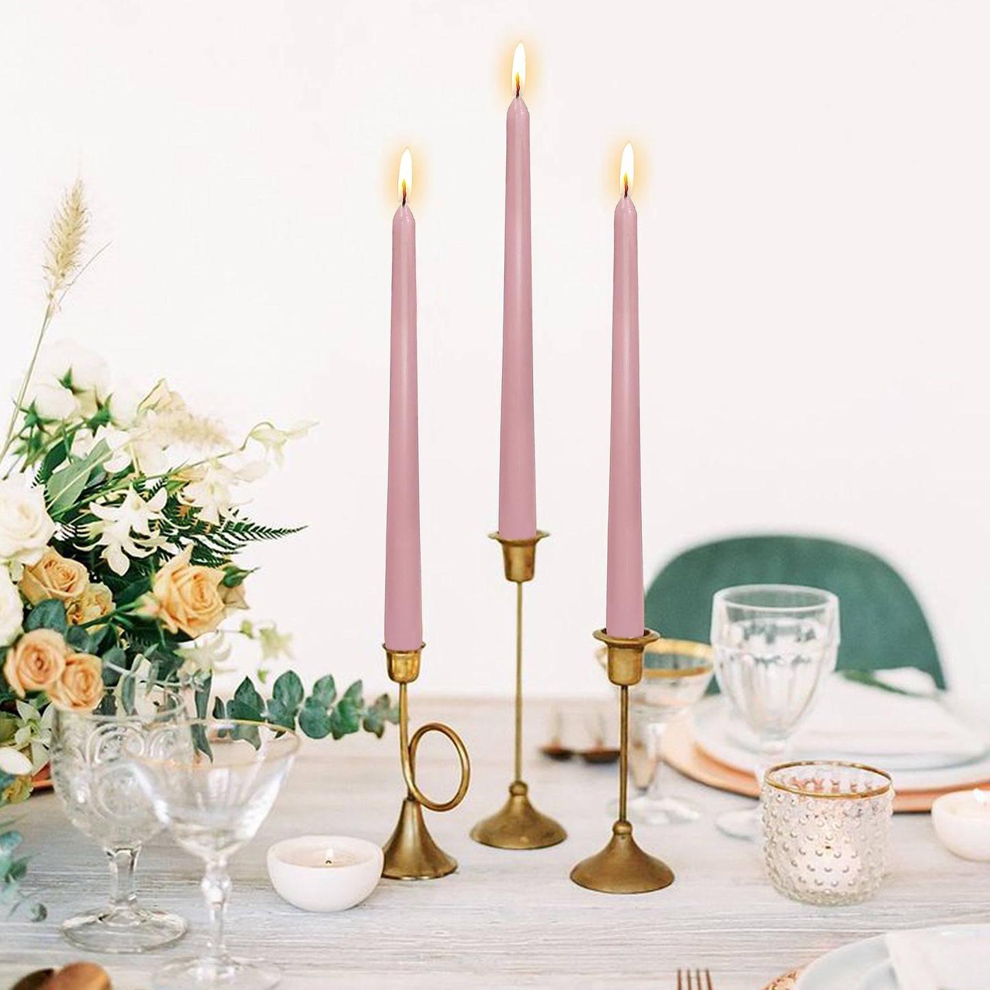 10 Inch Taper Candles Handmade Smokeless Set of 4 – Rose Scent Tapered Candles in Pink, Candle Sticks for Wedding, Home Decor, and Dinner Table