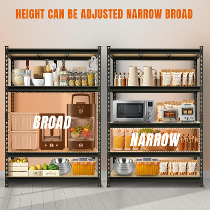 Big RED Storage Shelving Unit, 5-Tier Adjustable Storage Shelves, Heavy Duty Metal Garage Shelves/Utility Rack for Kitchen, Pantry, Basement- 3,000lb Capacity, Black, 72" H x 48" W x 24" D