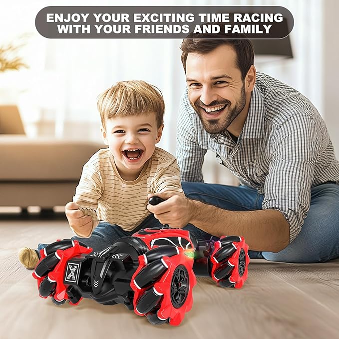 Gesture RC Car Red1:24 High Speed 4WD Transform Stunt Car with Gesture &amp Remote Control 360° Rotation Drift Vehicle with LED Lights Music Racing Toy Cars Gift for Boys Girls Age 6-12