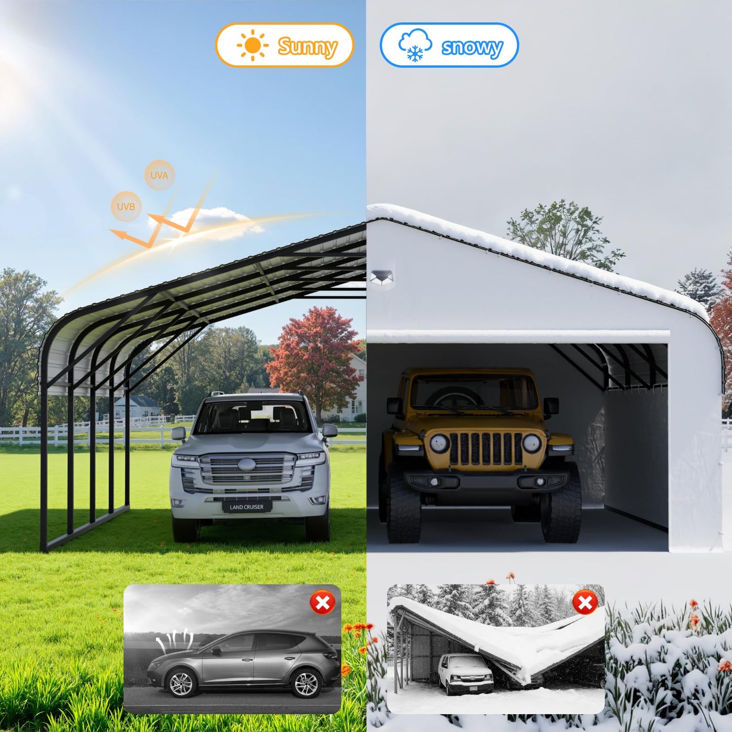 20x20 Metal Carport, Heavy Duty Car Carport Canopy, Galvanized Steel Roof Car Tent Garage, CarPorts with Removable Sidewalls