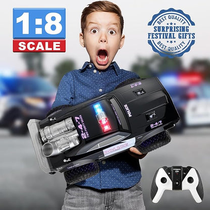 Carox Large Remote Control Police Car Toy with Lights and Sirens for Boys 1:8 Cop Car with Three Rechargeable Battery Durable RC Police Truck for Kids 4 Years and Up A Surprising