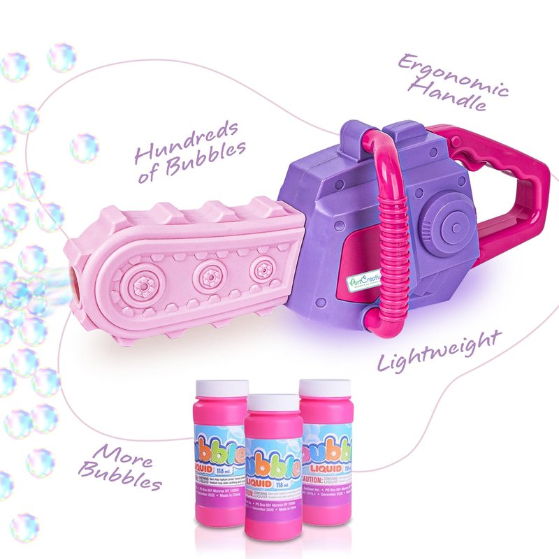 ArtCreativity Bubble Chainsaw for Kids, Electronic Bubble Blower Machine with Bubble Solution Included, Bubble Machine with Realistic Sound, Outdoor Girls Toy Ages 1 2 4 5 6 7 8
