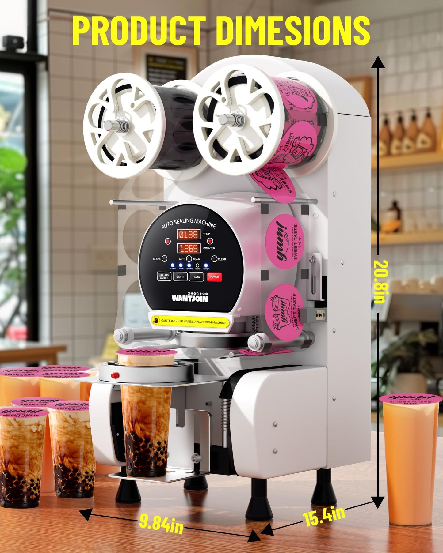 WantJoin Cup Sealing Machine - Full Automatic Cup Sealer Machine 89/90/95MM 3.50/3.54/3.74IN Electric White Cup Sealing Machine 500-600 Cups/h White