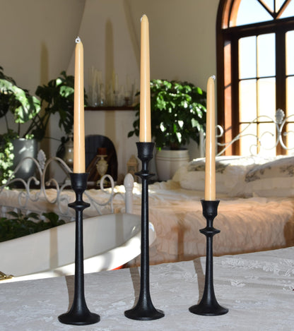 Iron Taper Candle Holder - Set of 3 Decorative Candle Stand - Candlestick Holder for Wedding, Dinning, Party - Black