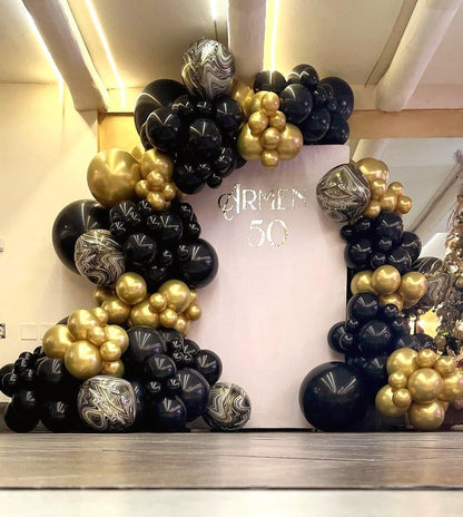 Bezente Black Gold Balloons Garland Kit, 100Pcs Black Gold Metallic Chrome and Gold Confetti Balloons Arch with Tape for New Year 2026,Wedding, Birthday,Graduation,Special Events Party Decoration