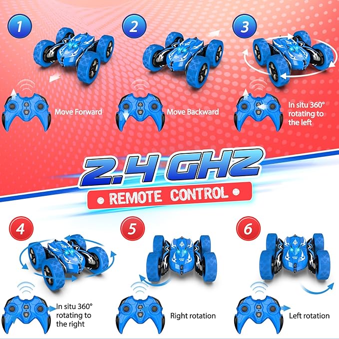 Remote Control Car 4WD 2.4GHz Fast RC Cars with Wheel Lights Toys for Age 3-12 Birthday Gifts Christmas Toys for 3-12 Year Olds Type-C Charging Rechargeable