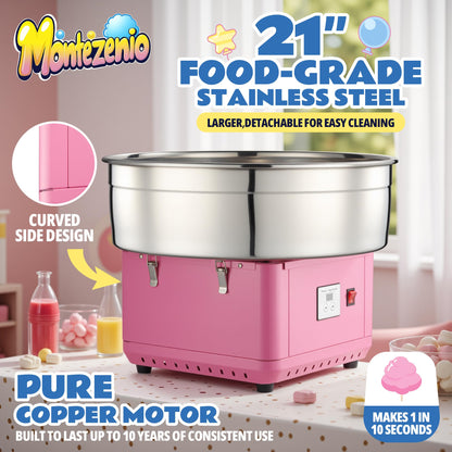 𝟐𝟎𝟐𝟓 𝐔𝐩𝐠𝐫𝐚𝐝𝐞𝐝 Cotton Candy Machine Commercial, 1000W Electric Cotton Candy Maker Kit with Pure Copper Motor, 21” Commercial Cotton Candy Maker Machine for Kids Birthday, Family Party Pink