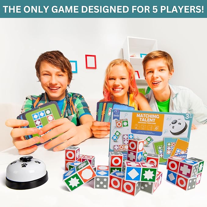 Funtactics Wooden Matching Game Puzzle 3.0 Games Pattern Block Match Puzzles Building Cubes with Bell for Kids and Adults Toys Board Games for Family Night 5 Players