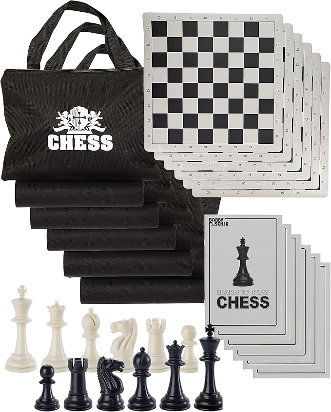 WE Games Best Value Tournament Chess Set - Includes 34 Chess Pieces Roll Up Vinyl Chess Board Chess Pieces Chess Bag and Equalizer Dice Travel Chess Sets for Adults