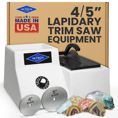Hi-Tech Diamond 4"/5" Lapidary Trim Saw - Stone Cutter Equipment, Glass Cutter, Diamond Blades Included, Rock Polisher & Cutting Tool Set for Gems, Minerals, Stones and Crystals – 4/5 Inch, 115V Only