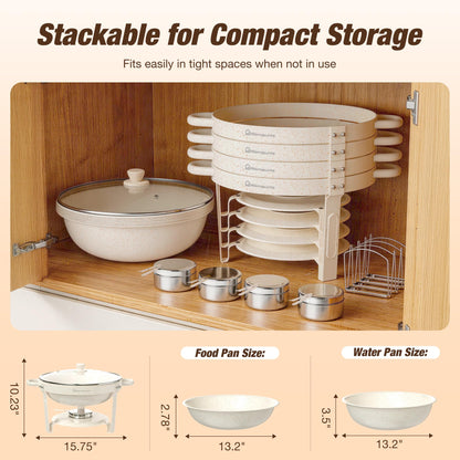 WARMOUNTS 5QT Chafing Dishes for Buffet Set, White Maifan Coated Stainless Steel Food Warmers for Parties Catering, Stackable Buffet Servers with Glass Lid & Holder 4 Pack