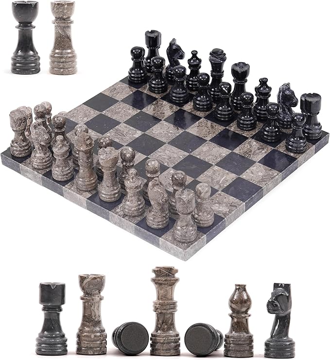 Marble Chess Set 12 Oceanic &amp Black Family Board Games 32 Chess Pieces &amp 2 Extra Queens Travel Chess Set Strategy Board Games for Adults