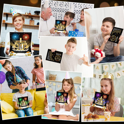 Turypaty 10th Birthday Cards Pop Up 3D Cake - Firework & Music & Blow Out Candle Light Funny Happy 10 Black Gold Birthday Card Gifts Party Decor for Kids, Boys, Girls, Son, Daughter, Grandson
