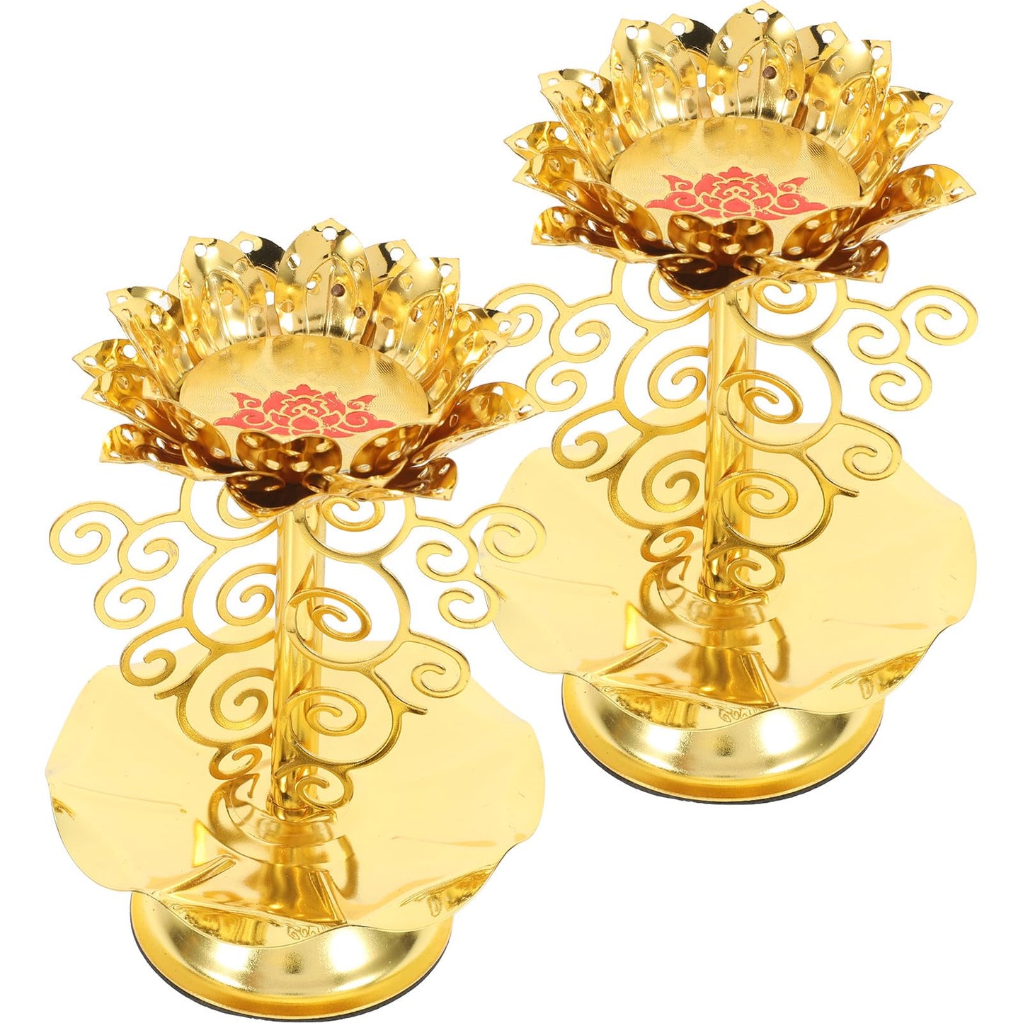 SUPVOX 2pcs 4.5-Size Metallic Lotus Candle Holder Buddhist Butter Lamp Base Decorative Candlestick for Home Temple Lighting