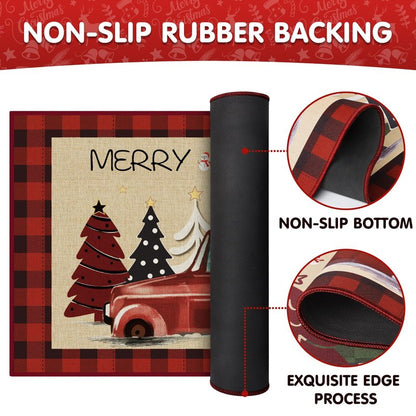 StepRite Kitchen Mats for Floor, 2 PCS Christmas Kitchen Rugs, Non-Slip Bottom with Christmas Tree Print, Low-Profile Mat for Home, Office, Sink, Kitchen,Hallway,Holiday Decor(17”x30”+17”x47”-Red)