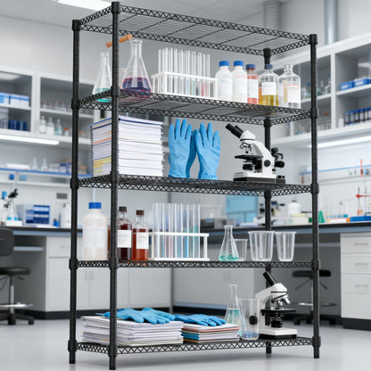 M MZG 1750LBS 47.2" W 5 Tiers Shelf Steel Storage Shelves Shelving Unit Steel Organizer Wire Rack for Home,Kitchen,Office,Garage Black 17.7" D x 47.2" W x 72.4" H
