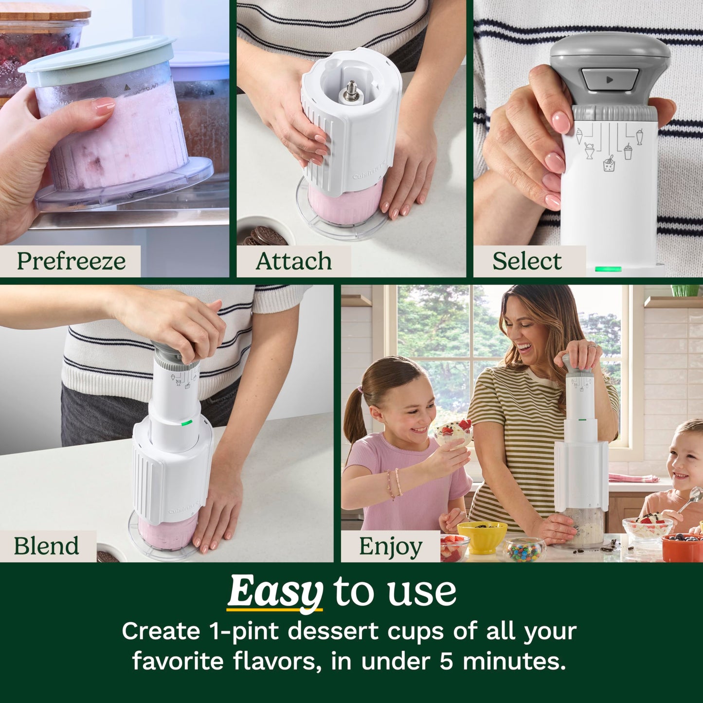 Cuisinart Ice Cream Maker – Cuisinart FastFreeze MAX 5-in-1 Ice Cream, Milkshakes, Slushies, Sorbets and Mix-Ins, Freeze Wand, Two Large 1-Pint Mixing Cups with Lids, Easy to Clean, ICE-FD50