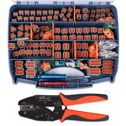 JRready ST6316 DT Deutsch Connector Kit, 2,3,4,6,8,12 Pin Connector, Deutsch Crimp Tool (ACT-LY-16DT), Size 16 Stamped Contacts, Deutsch pin Kit.