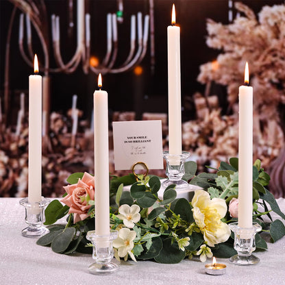Lanttu 12 Pcs Clear Candlestick Holders Bulk, Glass Candle Holders Set Clear, Crystal Taper Candle Holder for Wedding, Table Centerpiece, Home Decoration