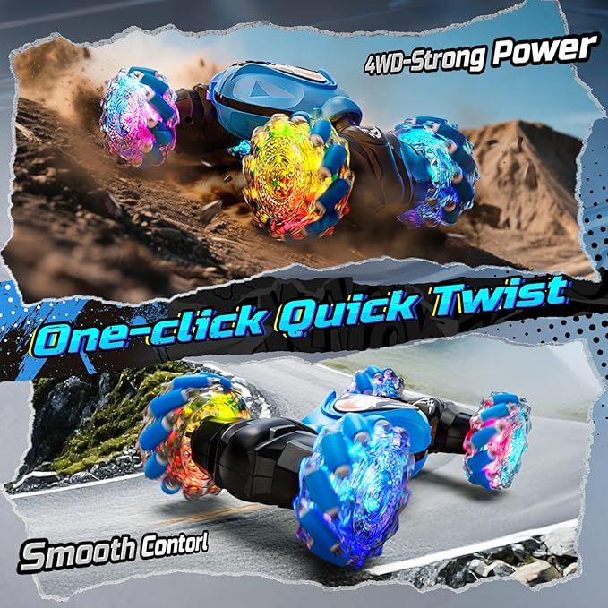 Holyton Gesture &amp Remote Control RC Stunt Car with Magic Color-Changing Body Cool Lights &amp Music 4WD All-Terrain Vehicle Photochromic Coating Gift for Boys Girls Age 6-7-8-9-10-11-12