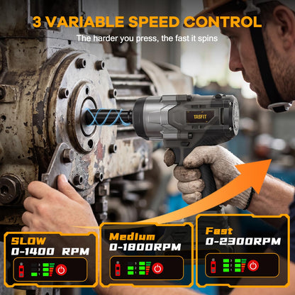 TASFIT Cordless Impact Wrench 1/2", Compatible with DeWalt 20V Battery, 1500N.m(1106Ft-Lbs) High Torque Brushless Electric Impact Gun with 3-Speed, Heavy Duty Impact Driver (Bare Tool & NO Battery)