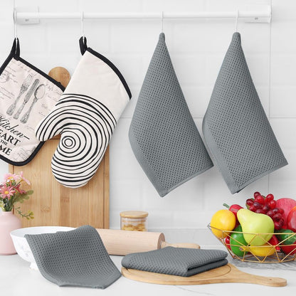 Homaxy 100% Cotton Waffle Weave Kitchen Dish Cloths, Ultra Soft Absorbent Quick Drying Dish Towels, 12 x 12 Inches, 12-Pack, Grey