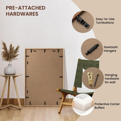 Axeman 20x30 Wood Frame - 20 x 30 Picture Frame with Real Glass - 20x30 Poster Frame with Mat for 16x24 - Natural Ash Wood Photo Frame for Wall Mount Display