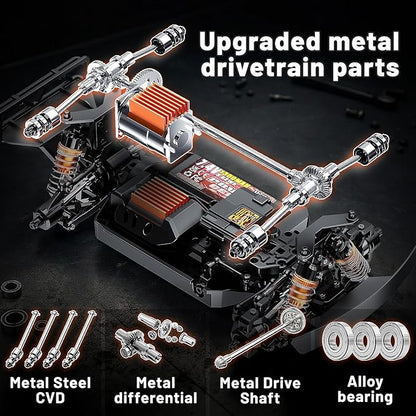 1:16 Beginner RC Cars4WD Drift All Terrain Remote Control Car Short Course RC Truck Up to 36 km/h2.4GHz RTR 2×7.4V 1300mAh Batteries 2 Tire Sets  Metal Drivetrainfor Adults and boys age 8-12