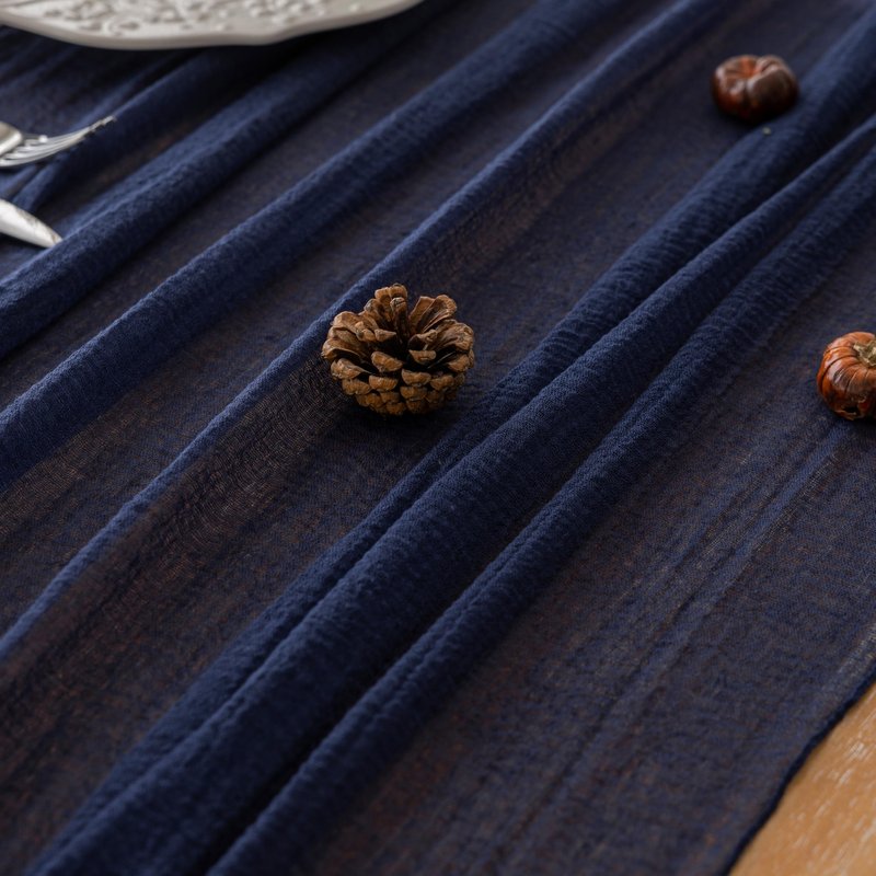 Keketoarrange 10pcs Navy Blue Gauze Rustic Cheesecloth Table Runner 120 Inch 10 FT for Wedding Baby Shower Bridal Shower Birthday Engagement Garden Outdoor Party Long Sheer Boho Decorations