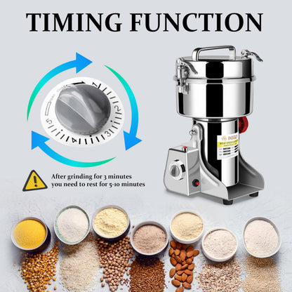 INSELY 1000g Grain Mill Grinder High Speed Food Grain Mill Stainless Steel Seeds Flour Wheat Nut Spices Corn Pill Herbs & Seasonings Dry Grinder Electric Machine Grinder for Kitchen