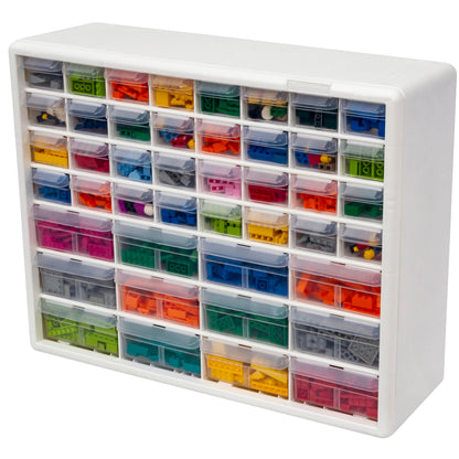 Akro-Mils 44-Drawer Plastic Drawer Storage Cabinet for Garage Organization, Bead Organizer, Building Bricks Storage, Teacher Toolbox, Makeup Organizer, 20" W x 6" D x 16" H, 10144 White