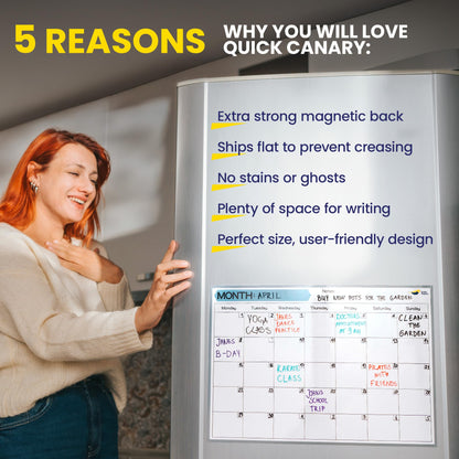 Monthly Magnetic Calendar for Refrigerator - 17x12” Dry Erase Fridge Calendar Magnet - Starts Monday, Organizes 2025 Schedules, Chores, Meals, More - Whiteboard with 4 Markers & Eraser by Quick Canary