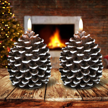 Lasumora LED Flameless Pinecone Candles with 6H Timer, Waxy Pillar Candles, Christmas Candle 2 Pack Flickering Acorn Decor Woodsy for Fall Christmas Decor(Brown, 3.5 x 6 Inch)