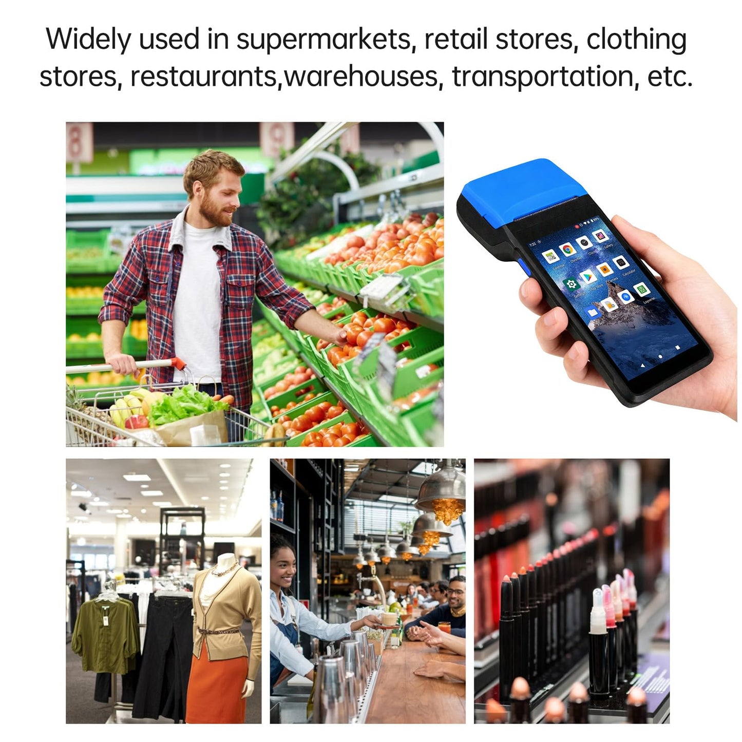 BISOFICE Android 11 PDA Handheld POS Terminal 2D Barcode Scanner Inventory Machine Bluetooth Connect Mobile 5.5" for Warehouse Inventory Logistics Retail POS System (Blue)