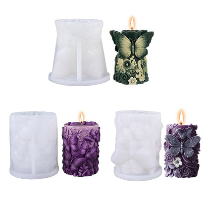 Butterfly Cylinder Candle Molds for Candle Making,3Pcs Pillar Casting Silicone Molds for Resin Casting, Soap, Home Room Decor Craft Supplies