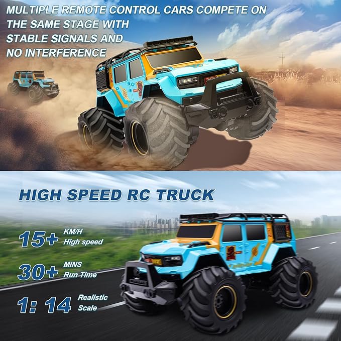 1:14 RC Police Car Waterproof Amphibious Remote Control Police Car for Kids with Siren Lights Boys Girls Age 6 7 8 9 10 11 12 Gift Present Toy(Blue)