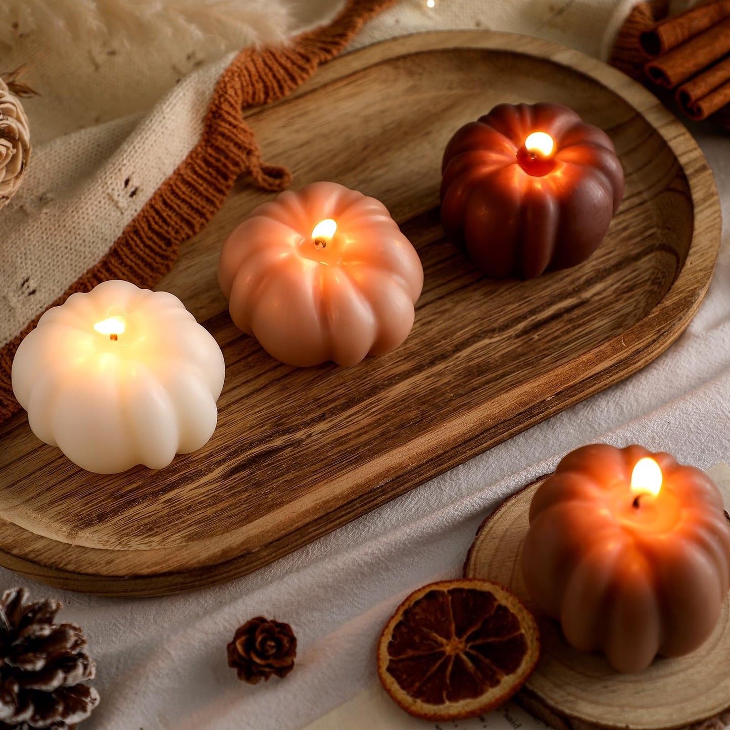 Nuanchu 4 Pcs Thanksgiving Pumpkin Shaped Soy Candles Fall Pumpkin Home Decorations Fall Scented Tealight Handmade Candle Autumn Gift Cinnamon Scent for Autumn Thanksgiving Decor(Maillard)