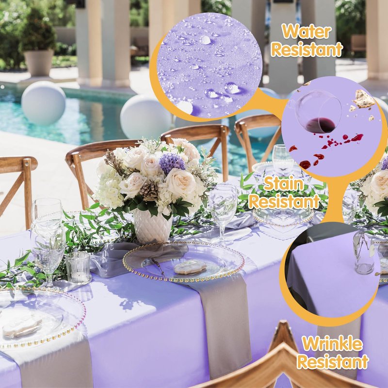 BRILLMAX 8 Pack Lavender Tablecloths 60 x 102 Inch for 6ft Rectangle Tables - 150 GSM Polyester Fabric, 15" Standard Drop, Water, Stain & Wrinkle Resistant Cloth Cover for Wedding Dining Buffet
