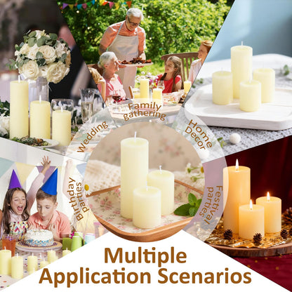 CHICERA 24-Pack Ivory Pillar Candles Bulk Set - 2x3, 2x4, 2x6 Inch Unscented Dripless Pillar Candles for Weddings, Home Decor & Centerpieces - Clean Burning Smokeless Decorative Candles