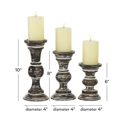 Deco 79 Wood Candle Holder, Set of 3 6', 8', 10'H, Dark Brown