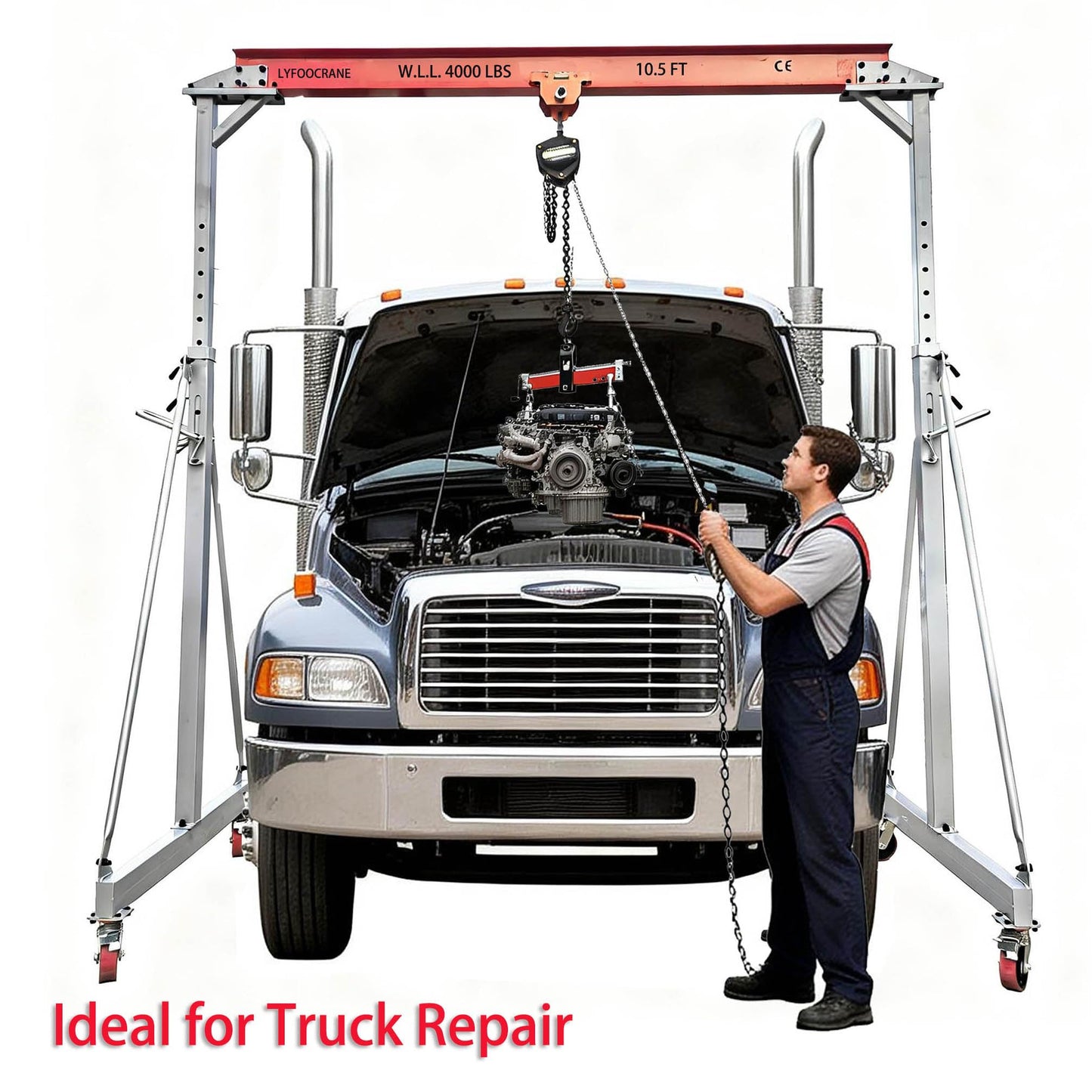 Electrical Gantry Crane 2000 LBS - 10.5 FT Wide, Adjustable Crane 1T with Electrical Hoist, Manual Hoist, Garage Crane 1T with Manual Hoist, Trolley, Scale, Sling, Shackle, Hook (10.5 FT Width)