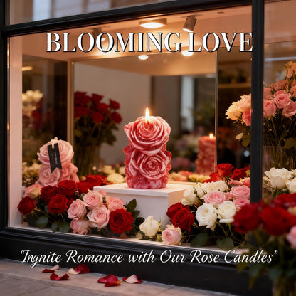 Rose Flower Shape Scented Candle,Red Rose Blossoming Floral Soy Wax Decorative Candle for Valentine's Day,Birthdays & Aesthetic Spaces,Romantic Engraved Pillar Low Temp Wax with Glitter